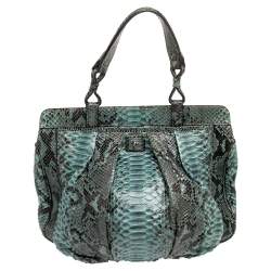 Zagliani Black/Green Python Puffy Tote