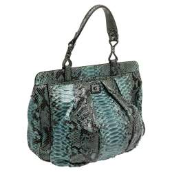 Zagliani Black/Green Python Puffy Tote