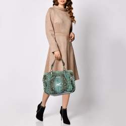 Zagliani Black/Green Python Puffy Tote