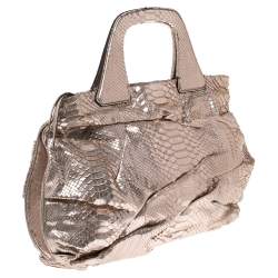 Zagliani Metallic Rose Gold Python Leather Satchel