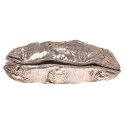 Zagliani Metallic Rose Gold Python Leather Satchel