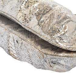 Zagliani Metallic Silver/Gold Python Puffy Satchel