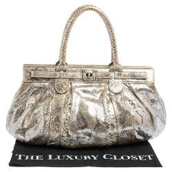 Zagliani Metallic Silver/Gold Python Puffy Satchel