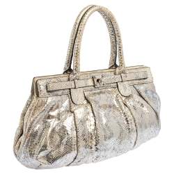 Zagliani Metallic Silver/Gold Python Puffy Satchel