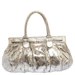 Zagliani Metallic Silver/Gold Python Puffy Satchel