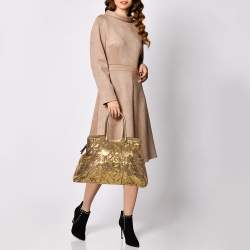 Zagliani Metallic Gold Python Top Zip Tote