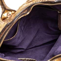 Zagliani Metallic Gold Python Top Zip Tote