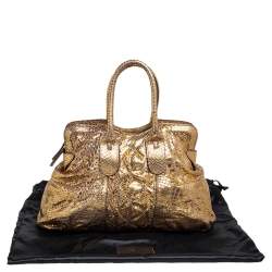 Zagliani Metallic Gold Python Top Zip Tote