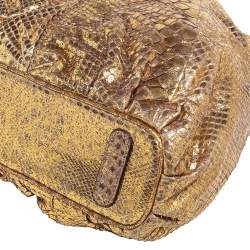 Zagliani Metallic Gold Python Top Zip Tote