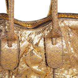 Zagliani Metallic Gold Python Top Zip Tote