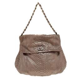 Zagliani Brown Python Leather Shoulder Bag