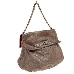 Zagliani Brown Python Leather Shoulder Bag