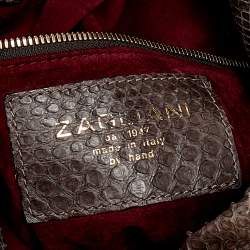 Zagliani Brown Python Leather Shoulder Bag
