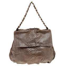 Zagliani Brown Python Leather Shoulder Bag