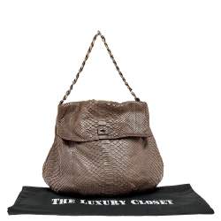 Zagliani Brown Python Leather Shoulder Bag