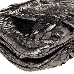 Zagliani Metallic Gunmetal Python Leather Clutch 