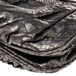 Zagliani Metallic Gunmetal Python Leather Clutch 