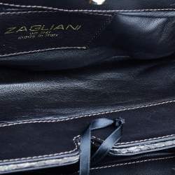 Zagliani Metallic Gunmetal Python Leather Clutch 