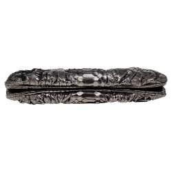 Zagliani Metallic Gunmetal Python Leather Clutch 
