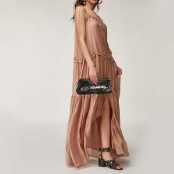 Zagliani Metallic Gunmetal Python Leather Clutch 