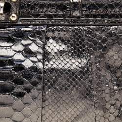 Zagliani Metallic Gunmetal Python Leather Clutch 