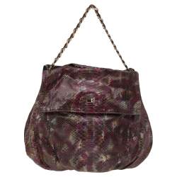 Pre Owned Zagliani Multicolor Python Leather Chain Hobo