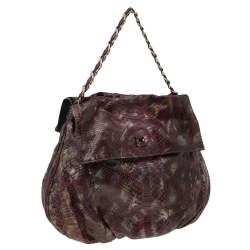 Pre Owned Zagliani Multicolor Python Leather Chain Hobo