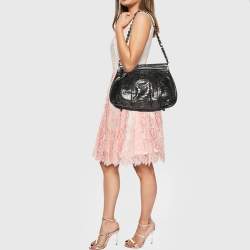 Pre Owned Zagliani Metallic Grey Python Leather Chain Shoulder Bag