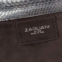Pre Owned Zagliani Metallic Grey Python Leather Chain Shoulder Bag