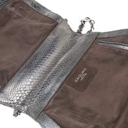 Pre Owned Zagliani Metallic Grey Python Leather Chain Shoulder Bag