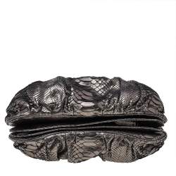 Pre Owned Zagliani Metallic Grey Python Leather Chain Shoulder Bag