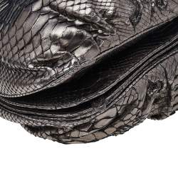 Pre Owned Zagliani Metallic Grey Python Leather Chain Shoulder Bag
