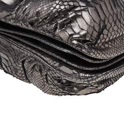 Pre Owned Zagliani Metallic Grey Python Leather Chain Shoulder Bag
