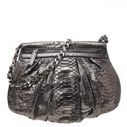 Pre Owned Zagliani Metallic Grey Python Leather Chain Shoulder Bag