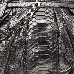 Pre Owned Zagliani Metallic Grey Python Leather Chain Shoulder Bag
