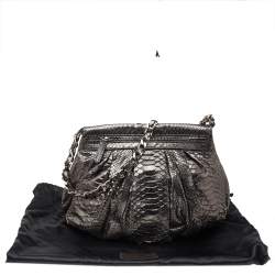 Pre Owned Zagliani Metallic Grey Python Leather Chain Shoulder Bag