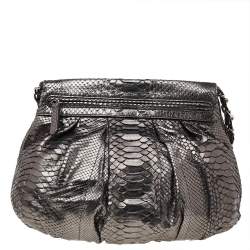 Pre Owned Zagliani Metallic Grey Python Leather Chain Shoulder Bag