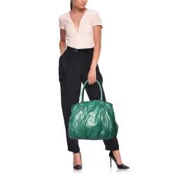 Zagliani Metallic Green Python Top Zip Tote
