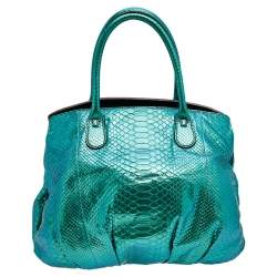 Zagliani Metallic Green Python Top Zip Tote