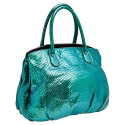 Zagliani Metallic Green Python Top Zip Tote