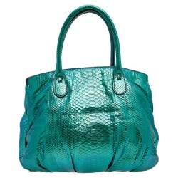Zagliani Metallic Green Python Top Zip Tote