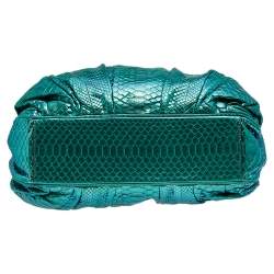 Zagliani Metallic Green Python Top Zip Tote