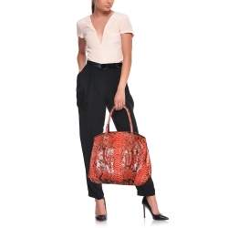 Zagliani Orange Python Top Zip Tote
