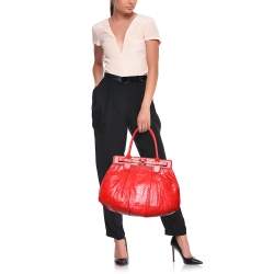 Zagliani Red Python Puffy Hobo