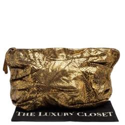 Zagliani Metallic Gold Python Oversized Clutch