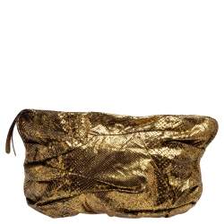 Zagliani Metallic Gold Python Oversized Clutch