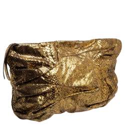 Zagliani Metallic Gold Python Oversized Clutch
