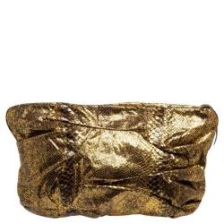 Zagliani Metallic Gold Python Oversized Clutch