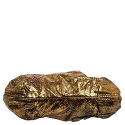 Zagliani Metallic Gold Python Oversized Clutch