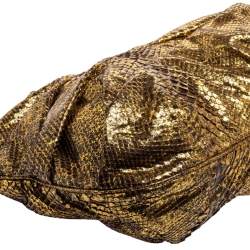 Zagliani Metallic Gold Python Oversized Clutch